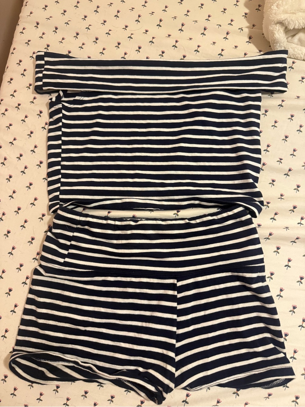 Wild Fable Navy and White Striped Off-Shoulder Two-Piece Set